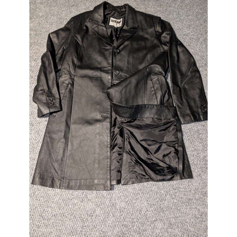 Tuskany Italy New York Womens Genuine Leather 3/4 Length Coat Black 2XL